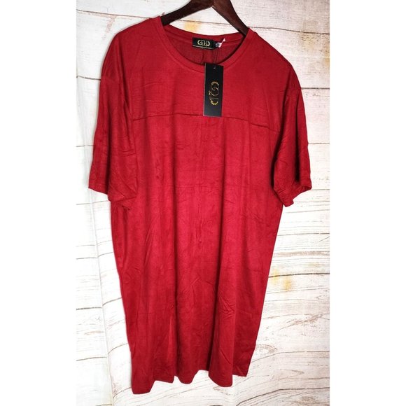 Gold Leaf Large Wine Red Faux Suede Crew Neck Shirt - Picture 1 of 9